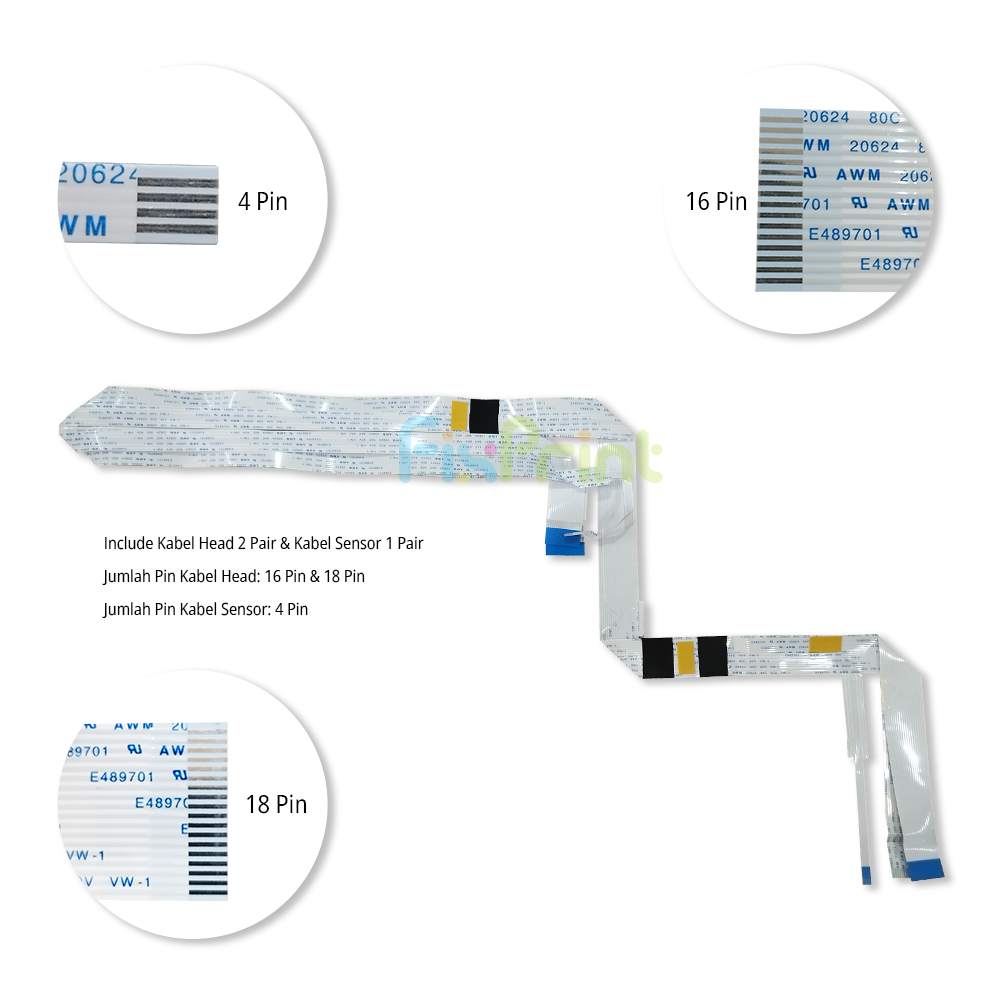 (SET) Kabel Head+Sensor LQ2190 18 Pin+16 Pin+4 Pin, Cable Flexible Printer EP LQ-2190 (3 Pair)